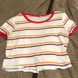 Rainbow striped crop top.